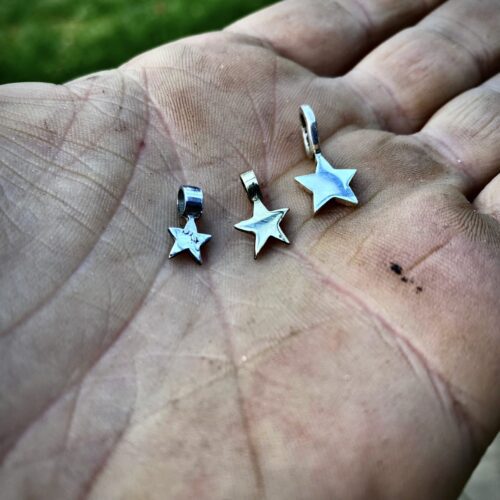 handcrafted and recycled silver star and moon charm for a tree sculpture, necklace or bracelet