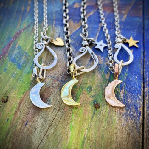 handcrafted and recycled silver star and moon charm for a tree sculpture, necklace or bracelet