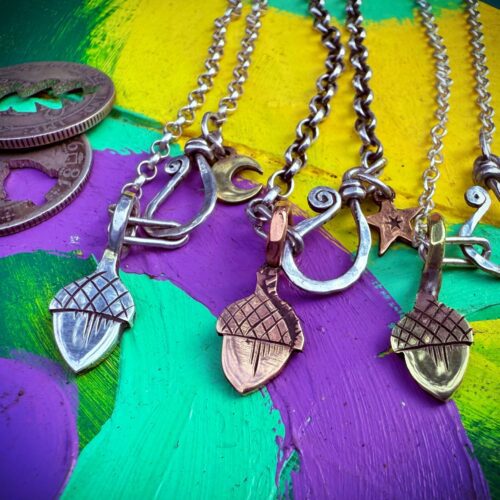 recycled golden bronze coin acorn necklace pendant
