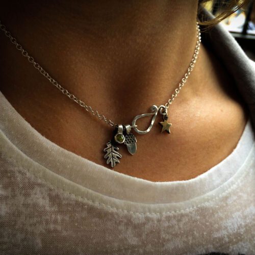 handmade recycled silver coin silver oak leaf and acorn charm for a tree sculpture, necklace or bracelet