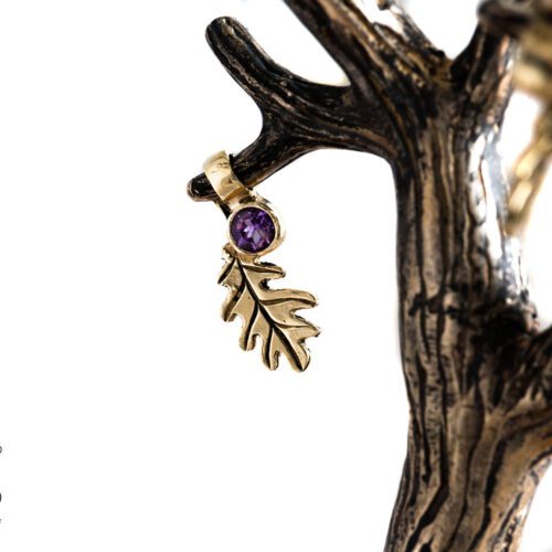 handcrafted bronze and peridot and garnet oak leaf charm for a tree sculpture, necklace or bracelet