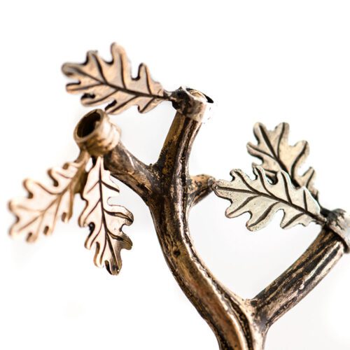 handcrafted bronze pair of oak leaves charm for a tree sculpture, necklace or bracelet