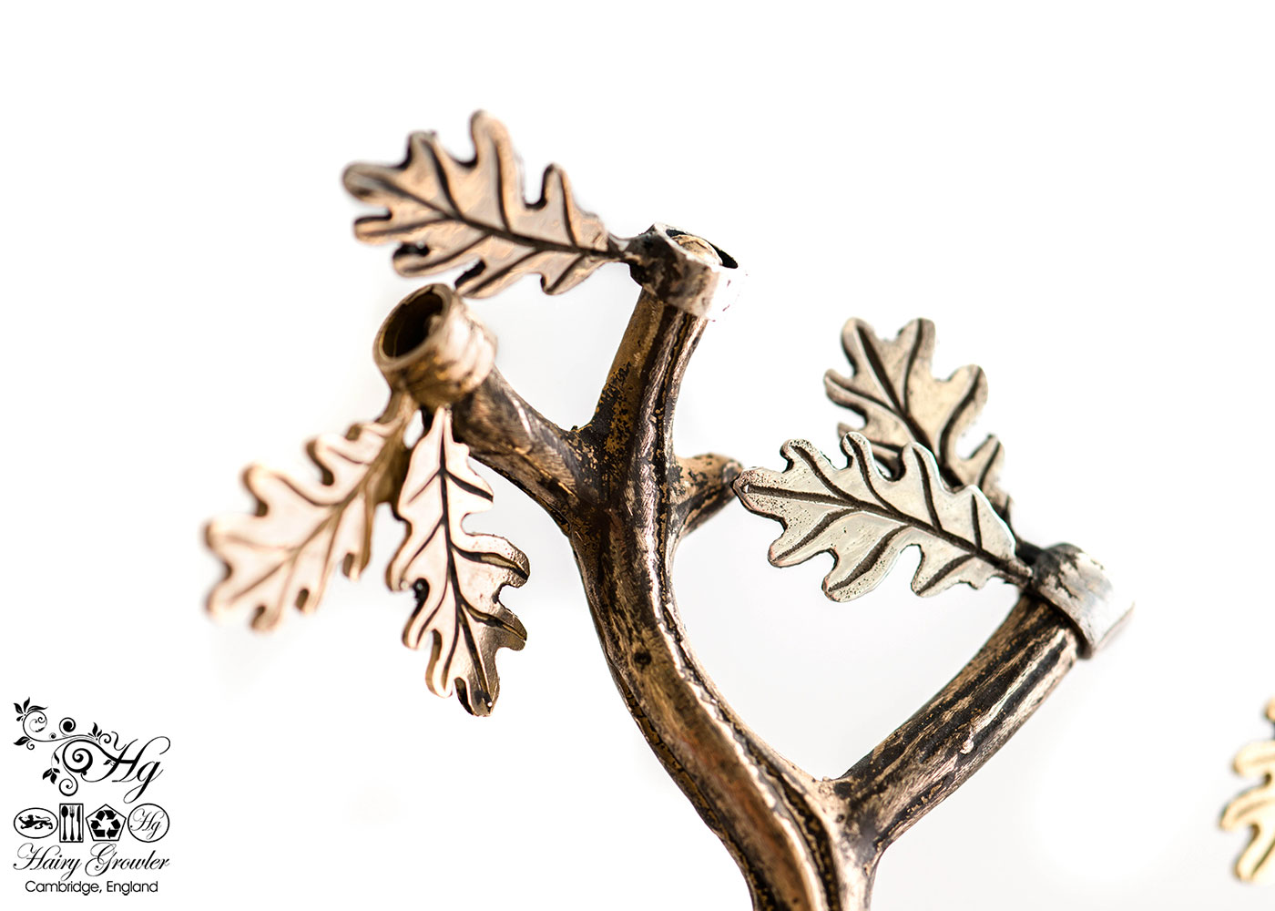 handcrafted bronze pair of oak leaves charm for a tree sculpture, necklace or bracelet