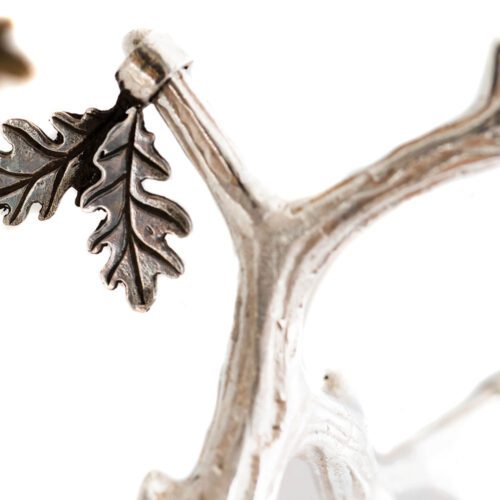 handmade silver pair of oak leaves charm for a tree sculpture, necklace or bracelet