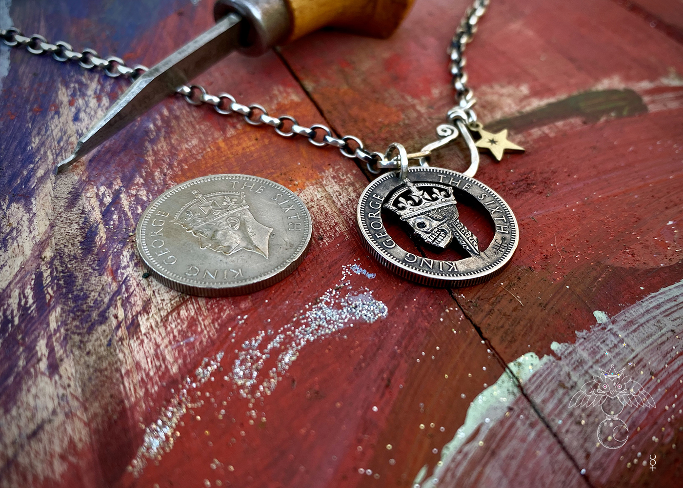 once we were kings skull coin necklace pendanr