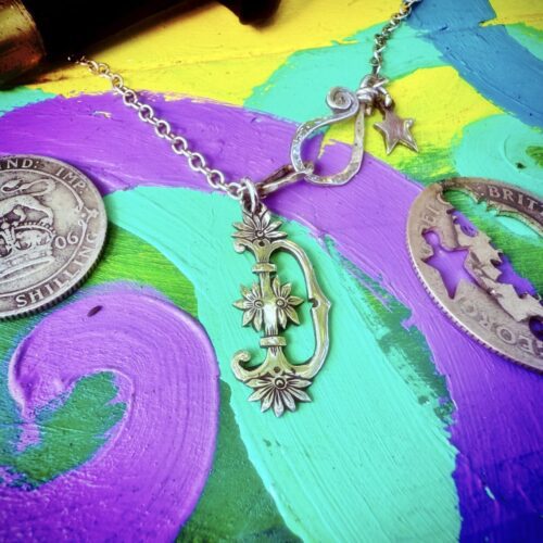 handmade, upcycled, contemporary and original silver coin initial necklace pendant
