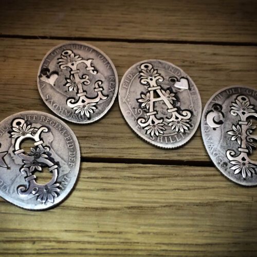 handmade, upcycled, contemporary and original silver coin initial necklace pendant