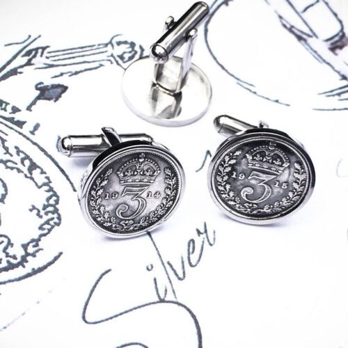 silver coin cufflinks - Recycled silver threepence coins Handcrafted and recycled lucky threepence coin cufflinks