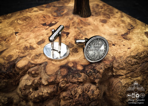 Handcrafted and recycled lucky threepence coin cufflinks
