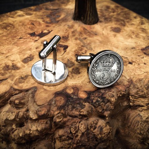 Handcrafted and recycled lucky threepence coin cufflinks