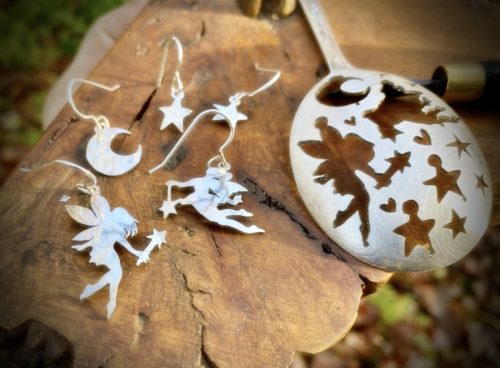 andmade and upcycled flatware spoon fairies-and-stars earrings