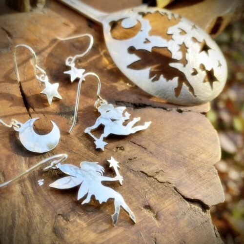 andmade and upcycled flatware spoon fairies-and-stars earrings