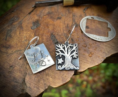 Autumn tree earrings - handmade and Recycled sterling silver shillings