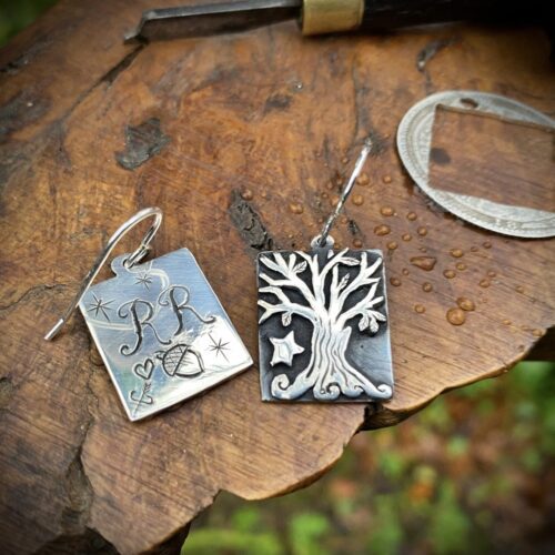 Autumn tree earrings - handmade and Recycled sterling silver shillings