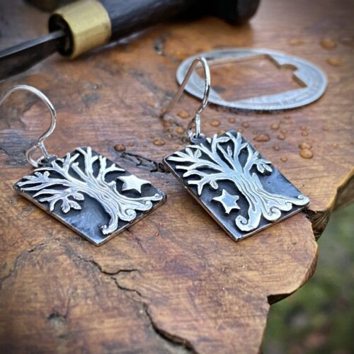 Autumn tree earrings - handmade and Recycled sterling silver shillings