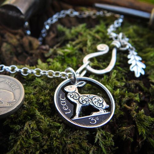 Irish hare coin - transformed with traditional hand tools and techniques.