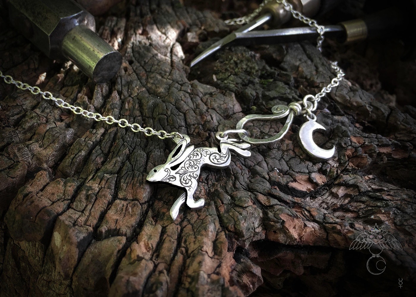 Leaping hare necklace handmade and recycled silver coin jewellery ethically handcrafted at an independant artisan studio workshop