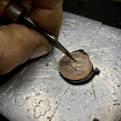 Flourishing jenny wren farthing necklace pendant recycled coin jewellery