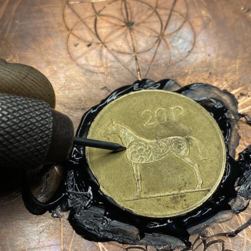 Handmade and recycled irish hunter horse coin pendant necklace
