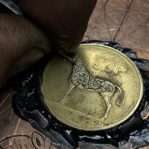 Handmade and recycled irish hunter horse coin pendant necklace