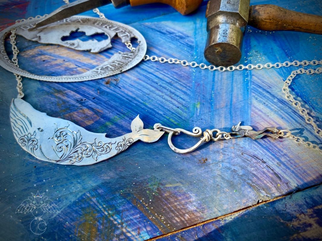 handmade and recycled silver whale necklace