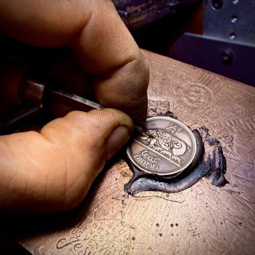 Hand cut coin jewellery - Irish half penny sow and piglets recycled