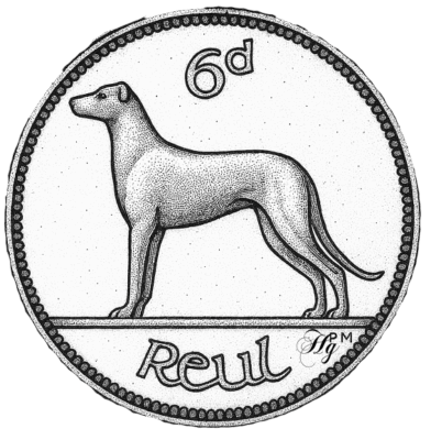 Irish wolfhound sixpence coin jewelry jewellery made by the Hairy Growler