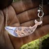 Handcrafted and recycled sterling silver half crown coin leviathan whale necklace Moby Dick