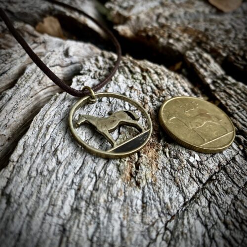 Handmade and recycled irish hunter horse coin pendant necklace