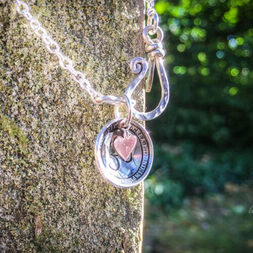 handmade sterling silver coin om necklace pendant made in England from ethical recycled silver
