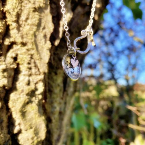 handmade sterling silver coin om necklace pendant made in England from ethical recycled silver