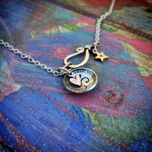 handmade sterling silver coin om necklace pendant made in England from ethical recycled silver