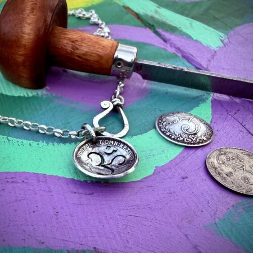 handmade sterling silver om necklace pendant made in England from ethical recycled silver