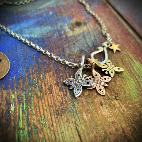 handcrafted bronze and silver butterfly charms for a tree sculpture, necklace or bracelet