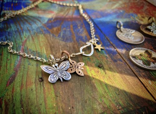 handcrafted bronze and silver butterfly charms for a tree sculpture, necklace or bracelet