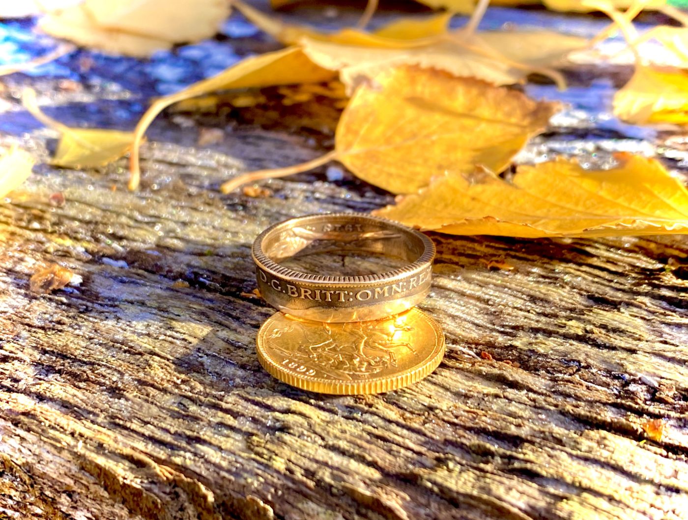 Handcrafted and upcycled 22ct gold coin wedding rings