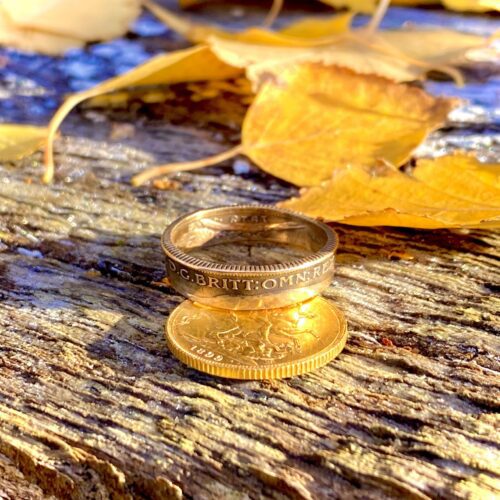 Handcrafted and upcycled 22ct gold coin wedding rings