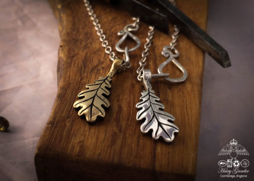 Oak leaf jewellery - handmade and recycled silver and bronze coins recycled ethically in an independent artisan studio workshop