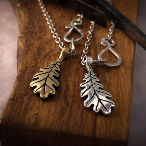 Oak leaf jewellery - handmade and recycled silver and bronze coins recycled ethically in an independent artisan studio workshop