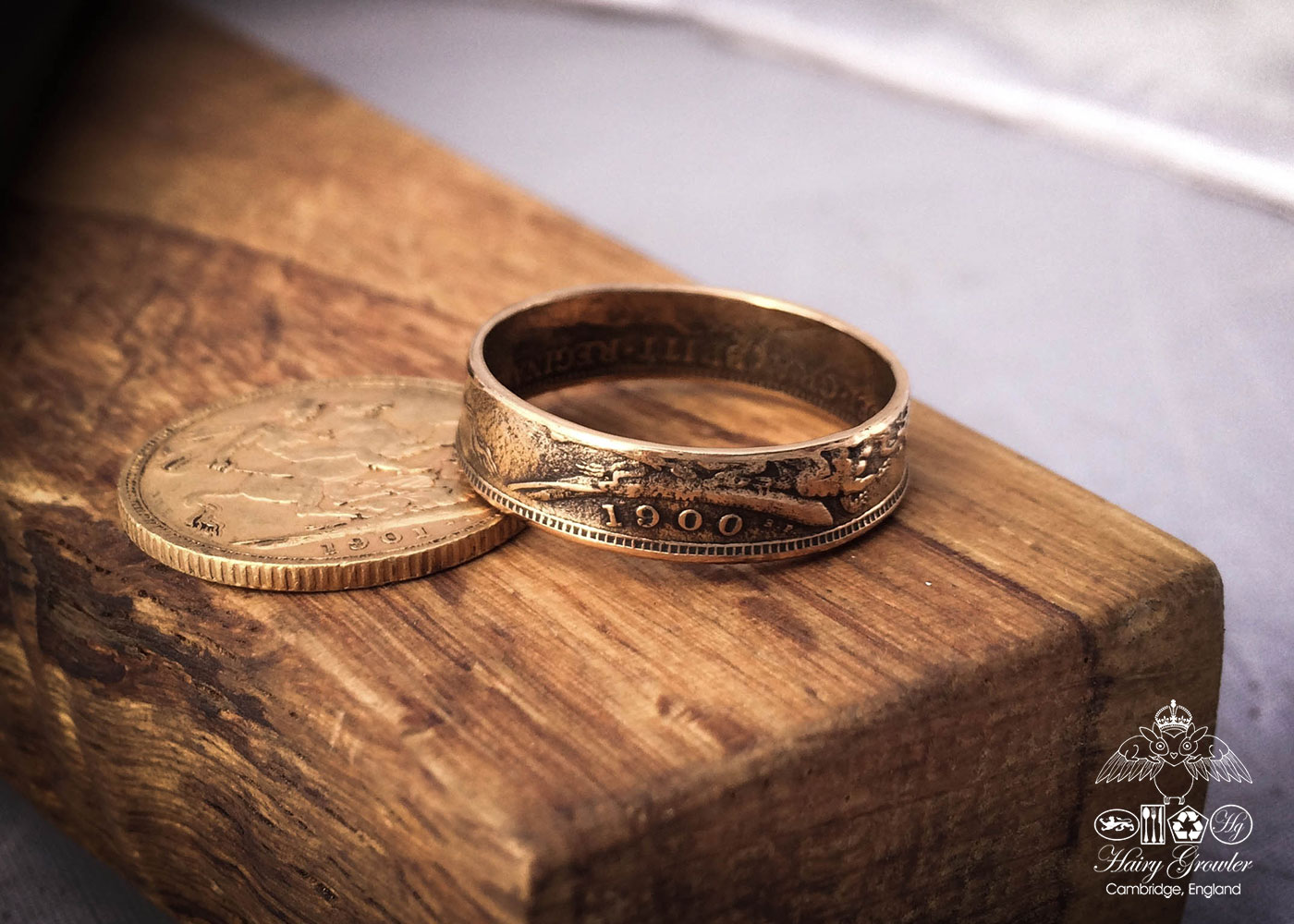 Handcrafted and recycled 22ct gold coin wedding rings