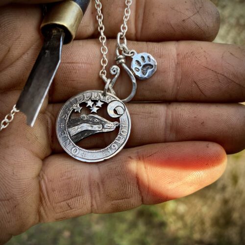 recycled silver shilling badger coin pendant