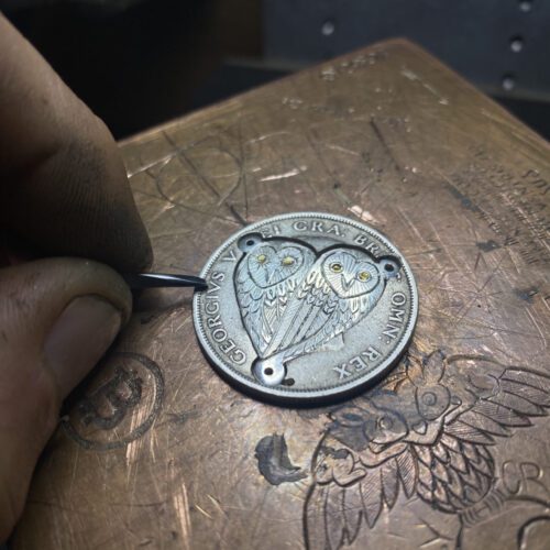 Artisan owl jewellery - Hairy Growler silver little love owls necklace is meticulously handcrafted, handmade, repurposed, recycled, upcycled in Cambridge, UK.