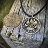 Hand made and repurposed threepence thrupney bit shroomfest shroom coin pendant necklace