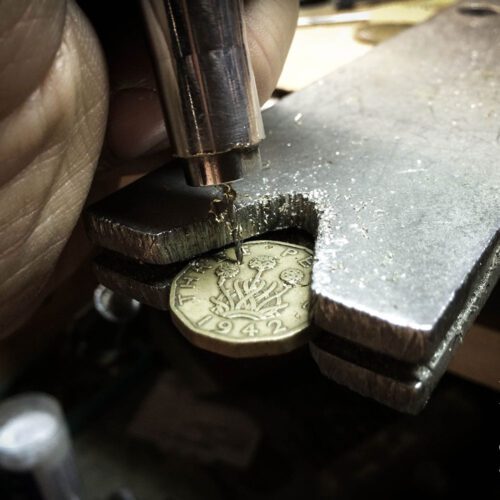 Handmade and upcycled threepence thrupney bit coin pendant necklace