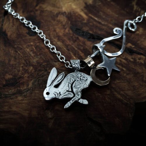 handmade and recycled silver coins running wild hare charm for a tree sculpture, necklace or bracelet