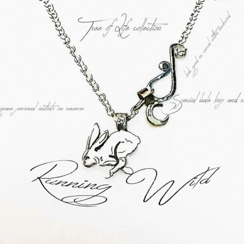 handmade and recycled silver coins running wild hare charm for a tree sculpture, necklace or bracelet
