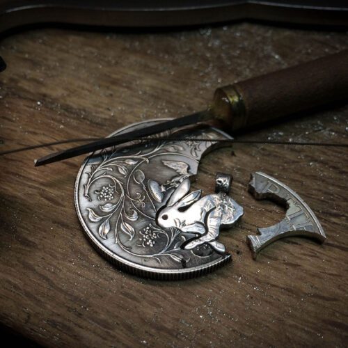 Running hare necklace handmade and recycled silver coins running wild hare charm for a tree sculpture, necklace or bracelet