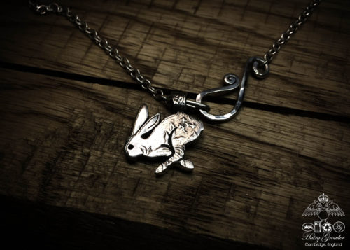 handmade and recycled silver coins running wild hare charm for a tree sculpture, necklace or bracelet