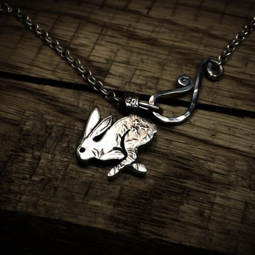 handmade and recycled silver coins running wild hare charm for a tree sculpture, necklace or bracelet