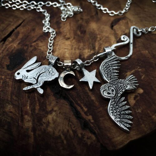 handmade and recycled silver coins running wild hare charm for a tree sculpture, necklace or bracelet